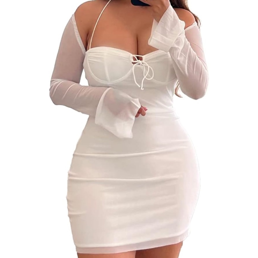 Mini Body-con Dress - Mesh Sleeves